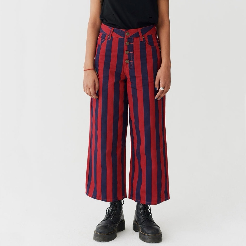 Lazy Oaf Red Blue Stripe Wide Leg Pants XS